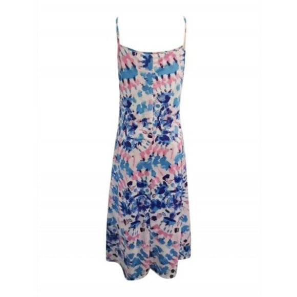Boho Tie Dye Spaghetti Strap Maxi Dress Blue Pink White - Picture 3 of 8